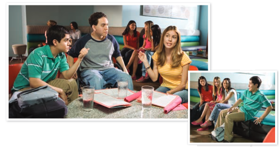 Young people talking.